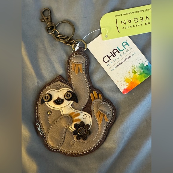 Chala Handbags Sloth Vegan Leather Zip Coin Purse Keychain NWT - Picture 2 of 12